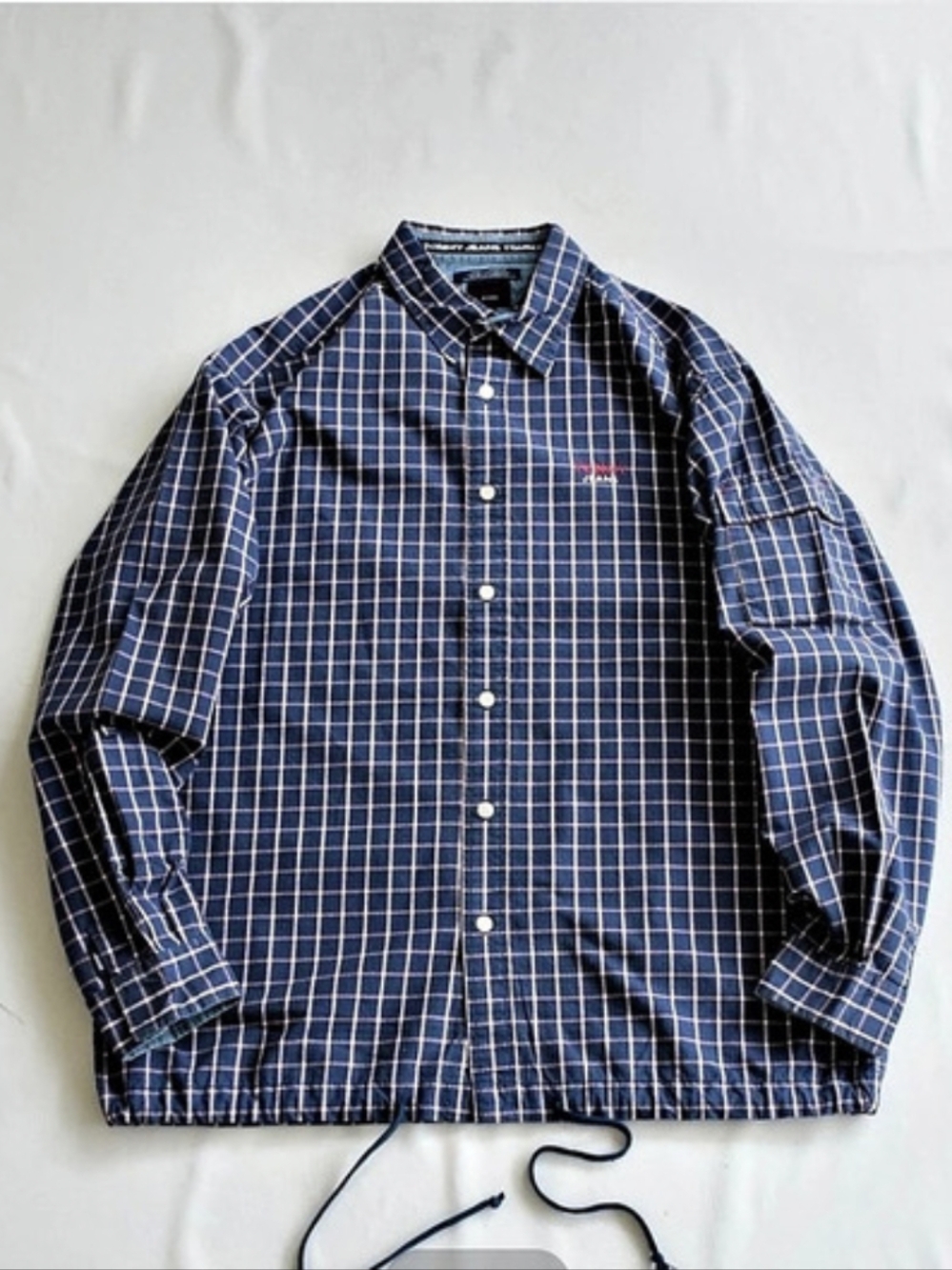 Tommy Jeans Plaid Utility Button-Down Shirt Blue & Pink XL Vintage